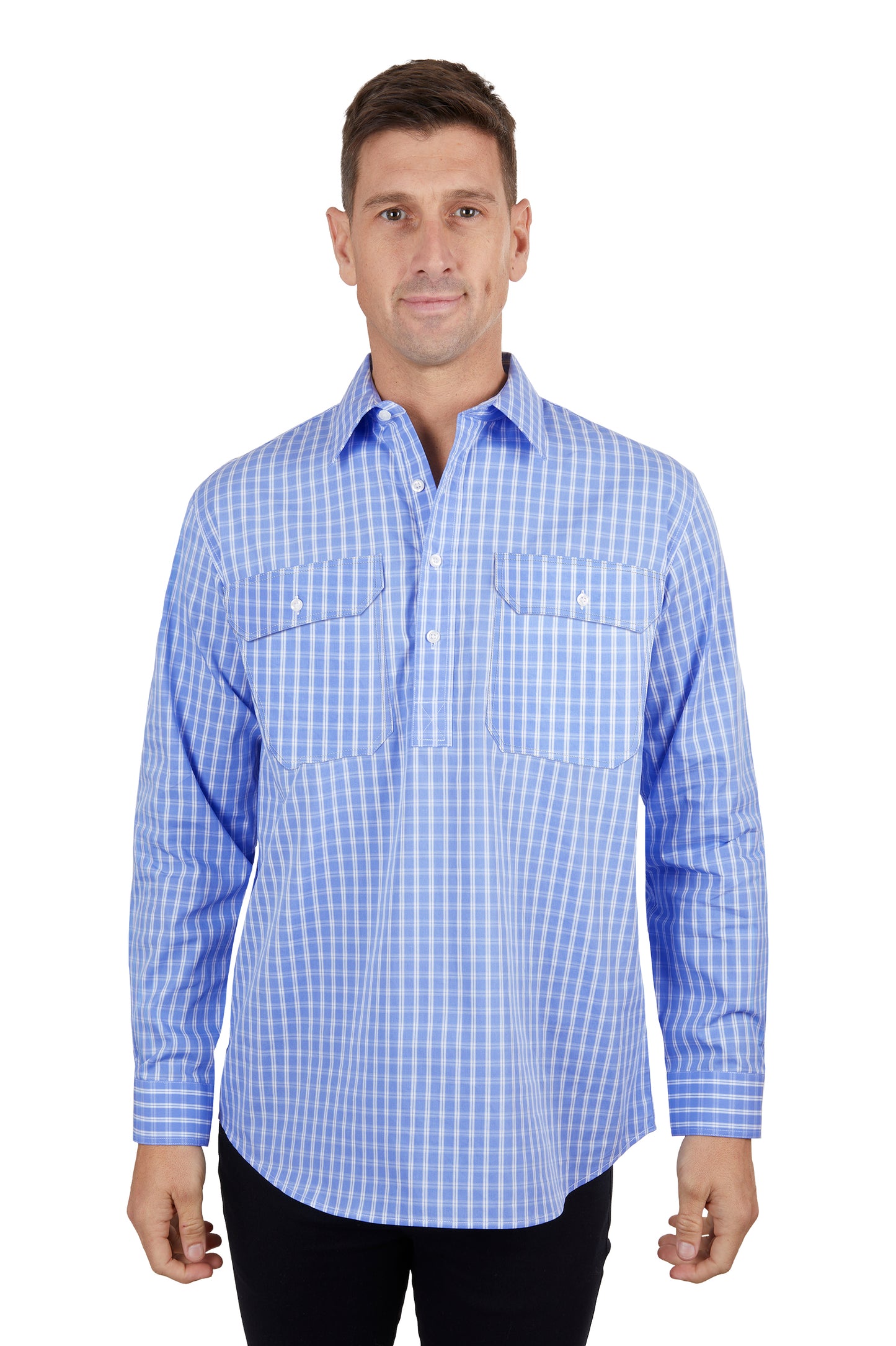 MENS RON 1/2 PLKT LS SHIRT