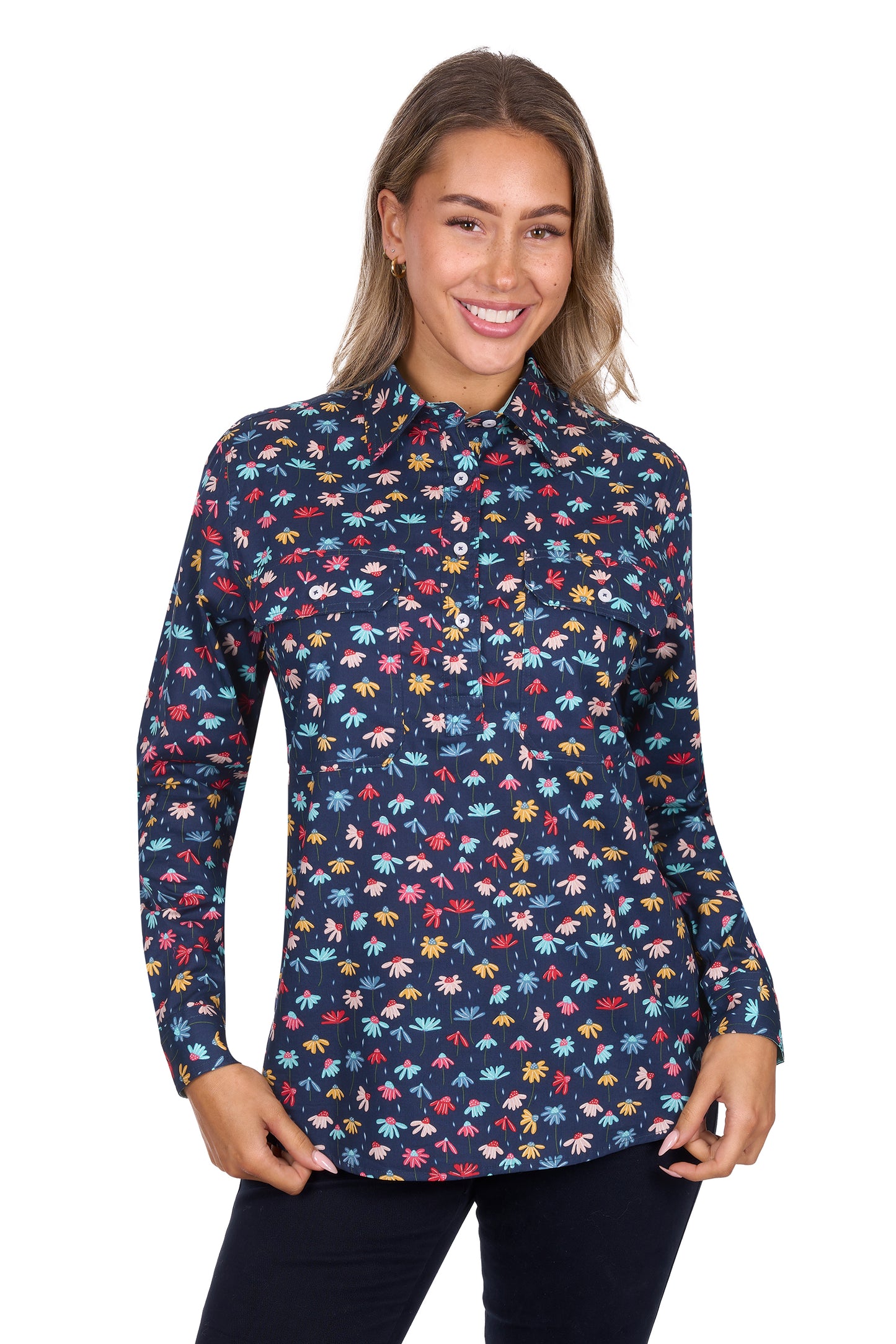 WMNS TORI 1/2 PLKT LS SHIRT