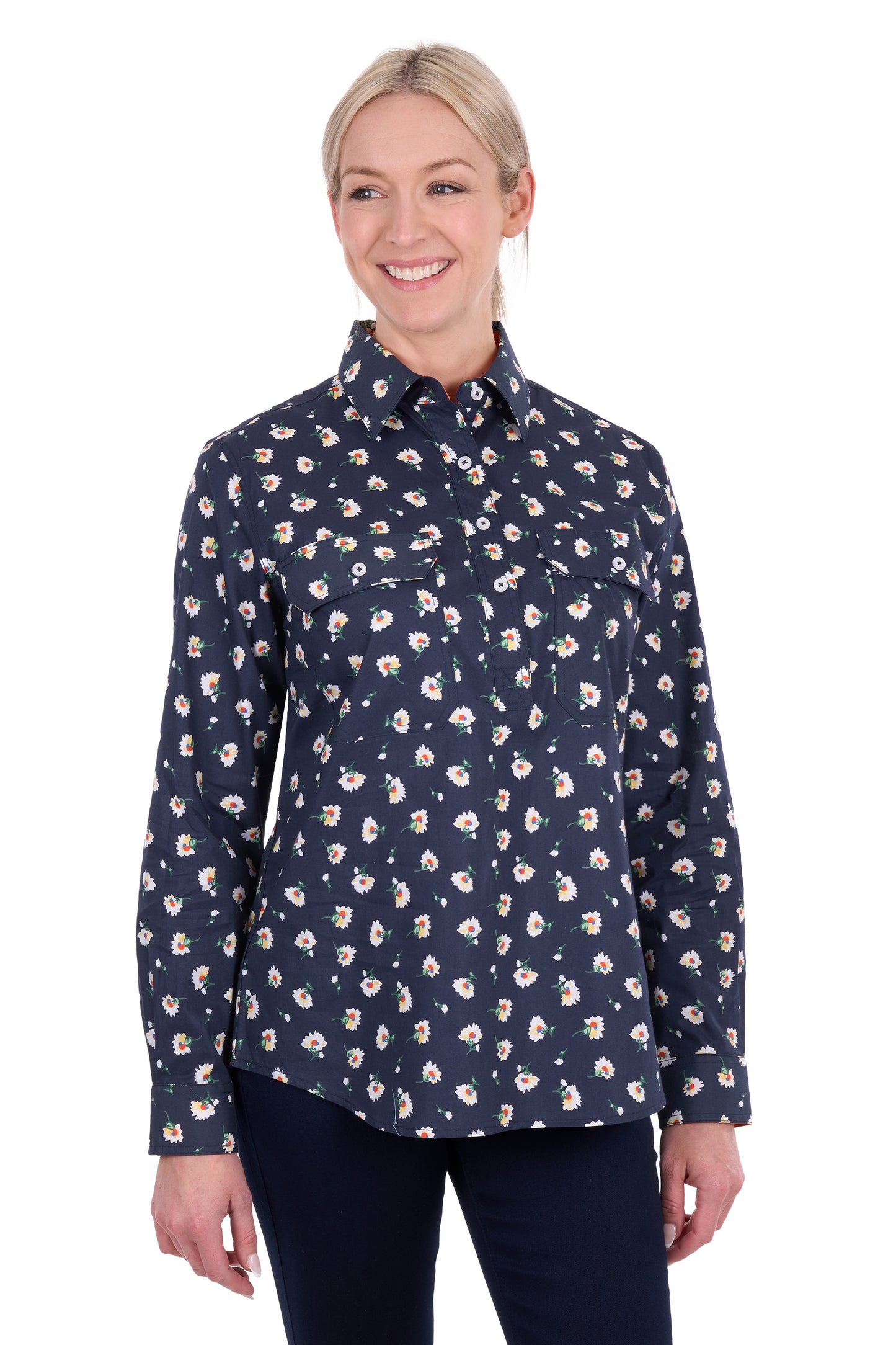 WMNS JOANNA 1/2 PLKT LS SHIRT