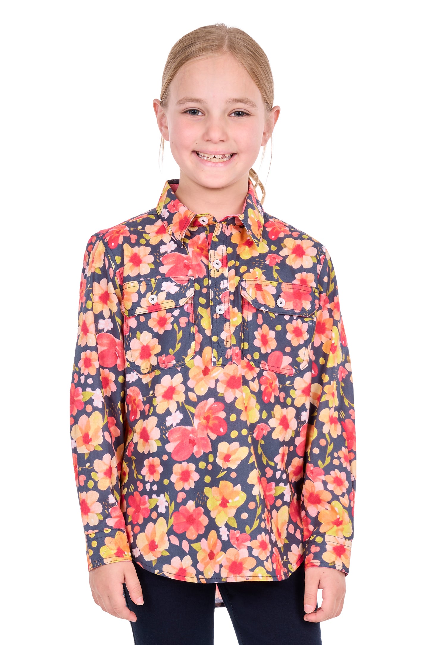KIDS SHANNI 1/2 PLKT LS SHIRT