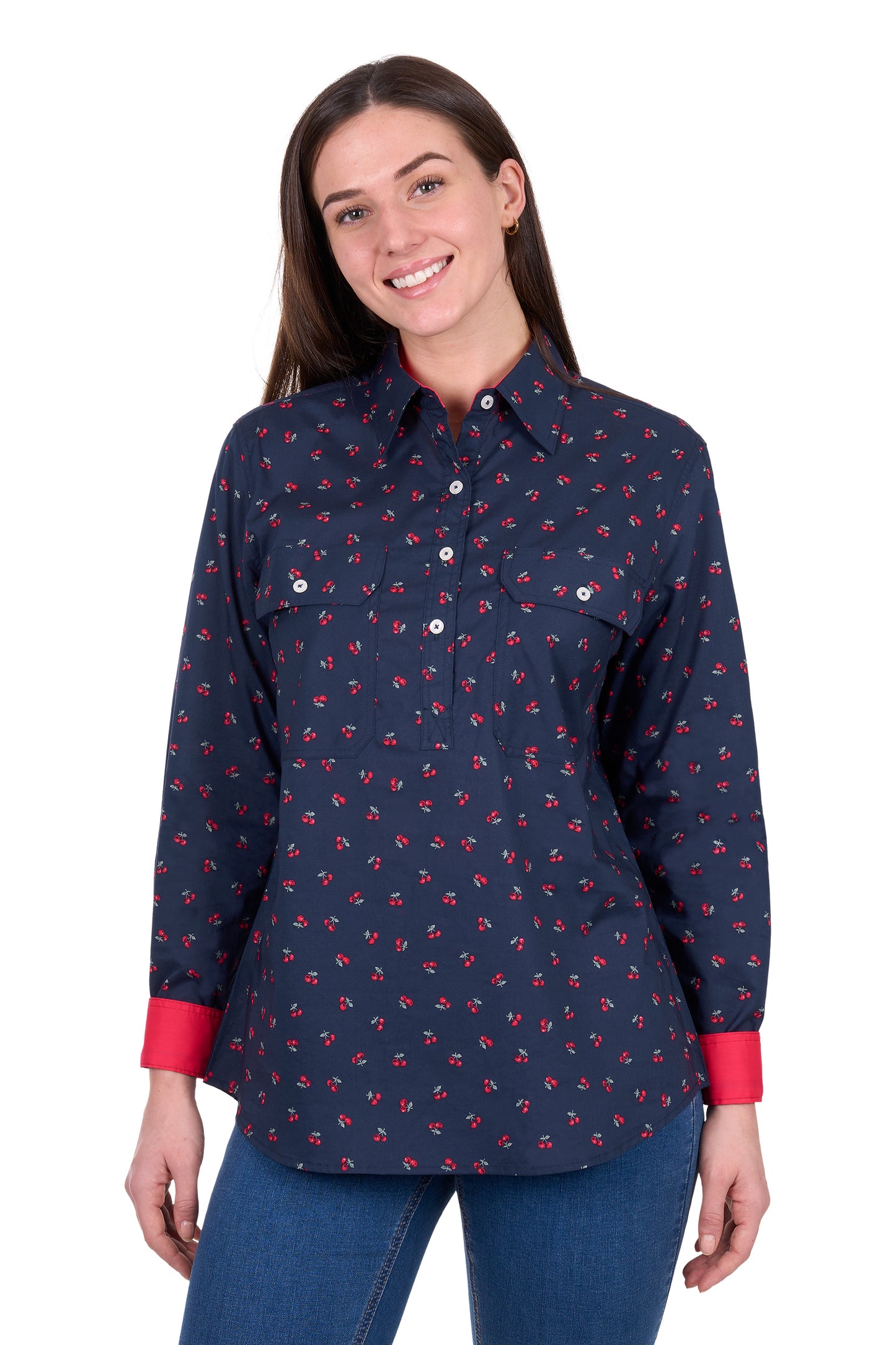 WMNS CHERRY 1/2 PLKT LS SHIRT