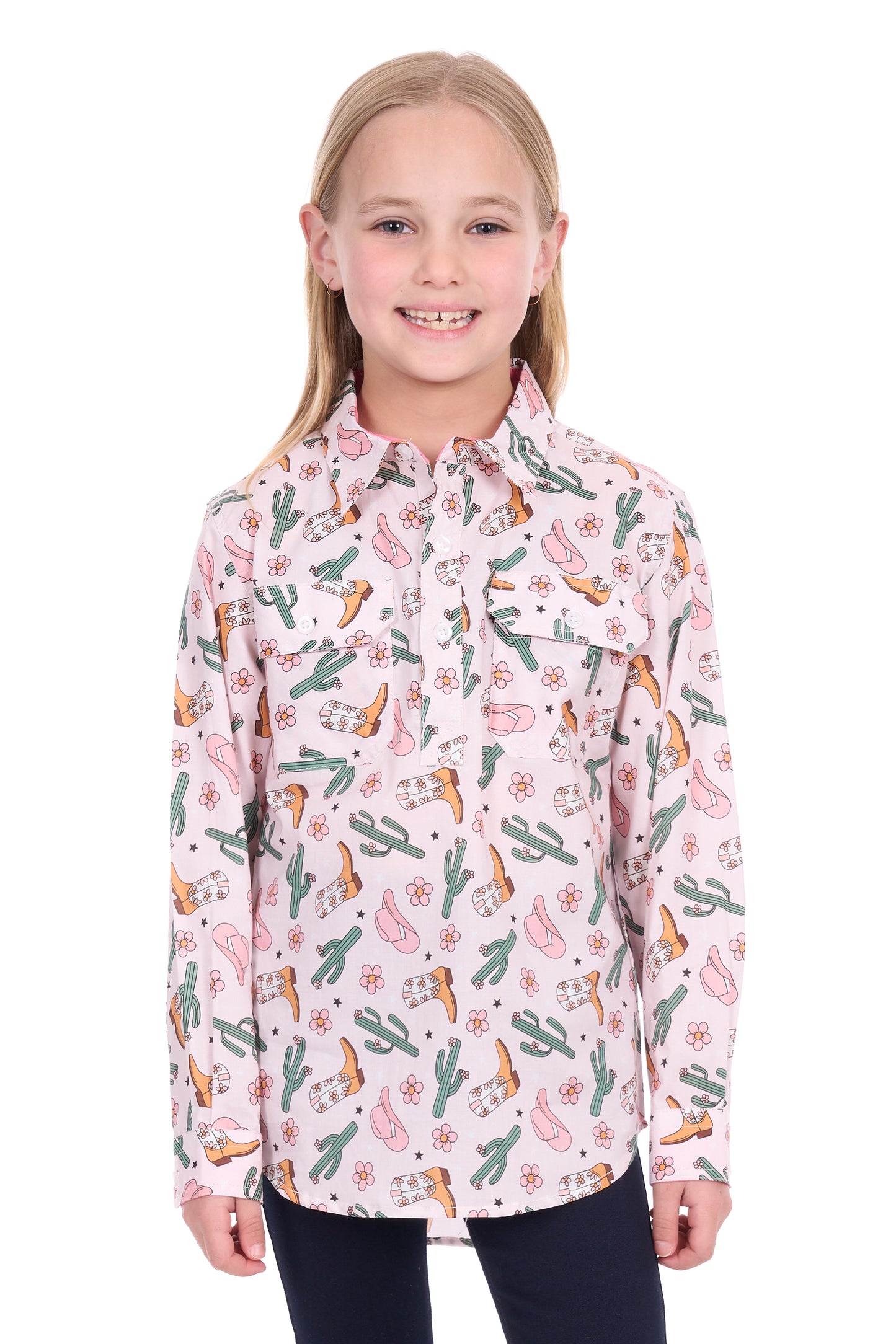 KIDS CLEO 1/2 PLKT LS SHIRT