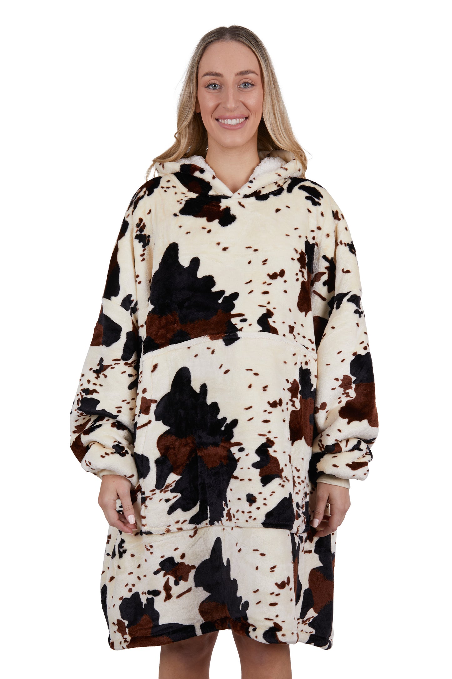 ADULTS COW PRT SNUGGLE HOODIE