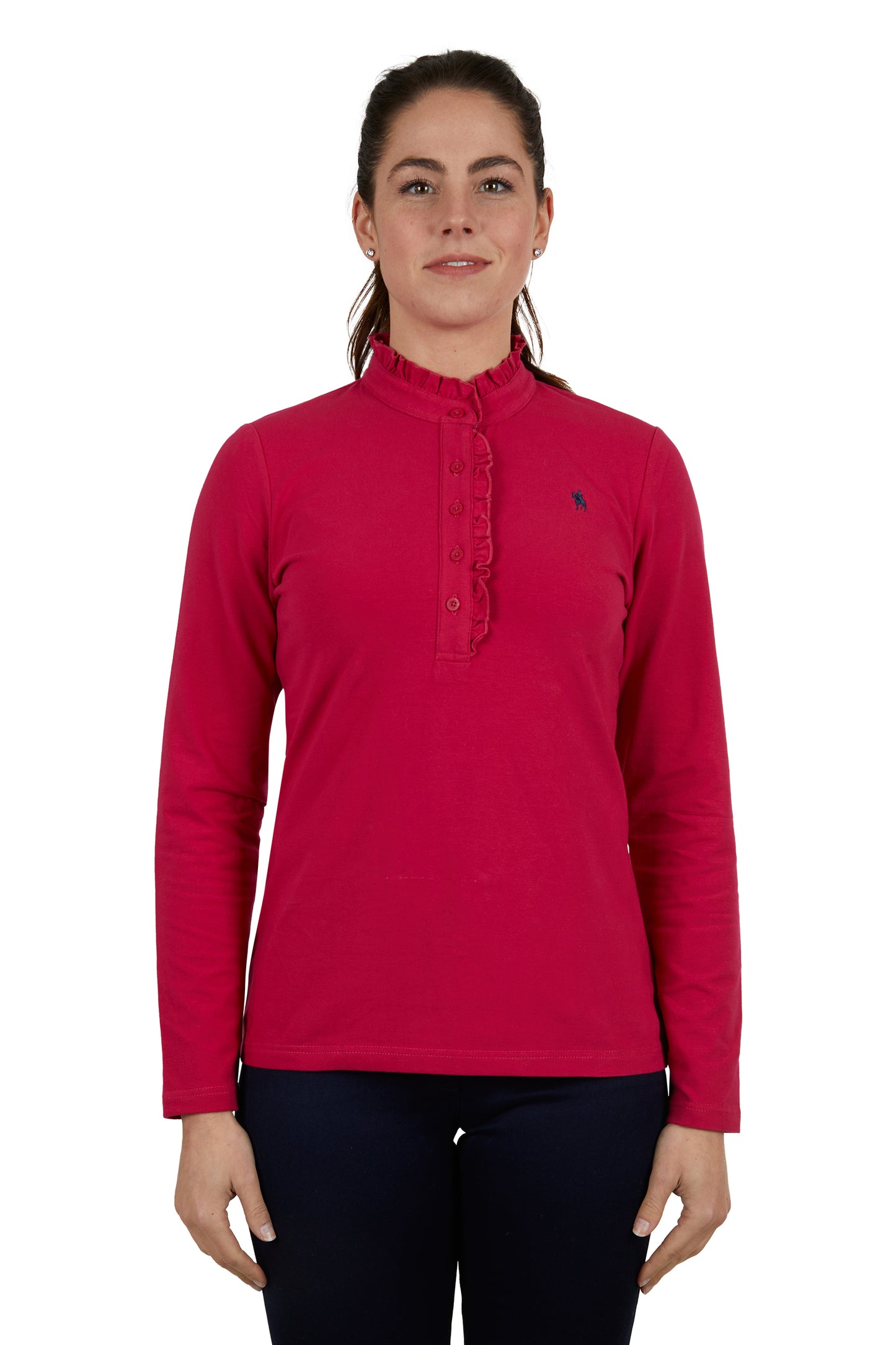 WMNS FRILL NECK LS POLO