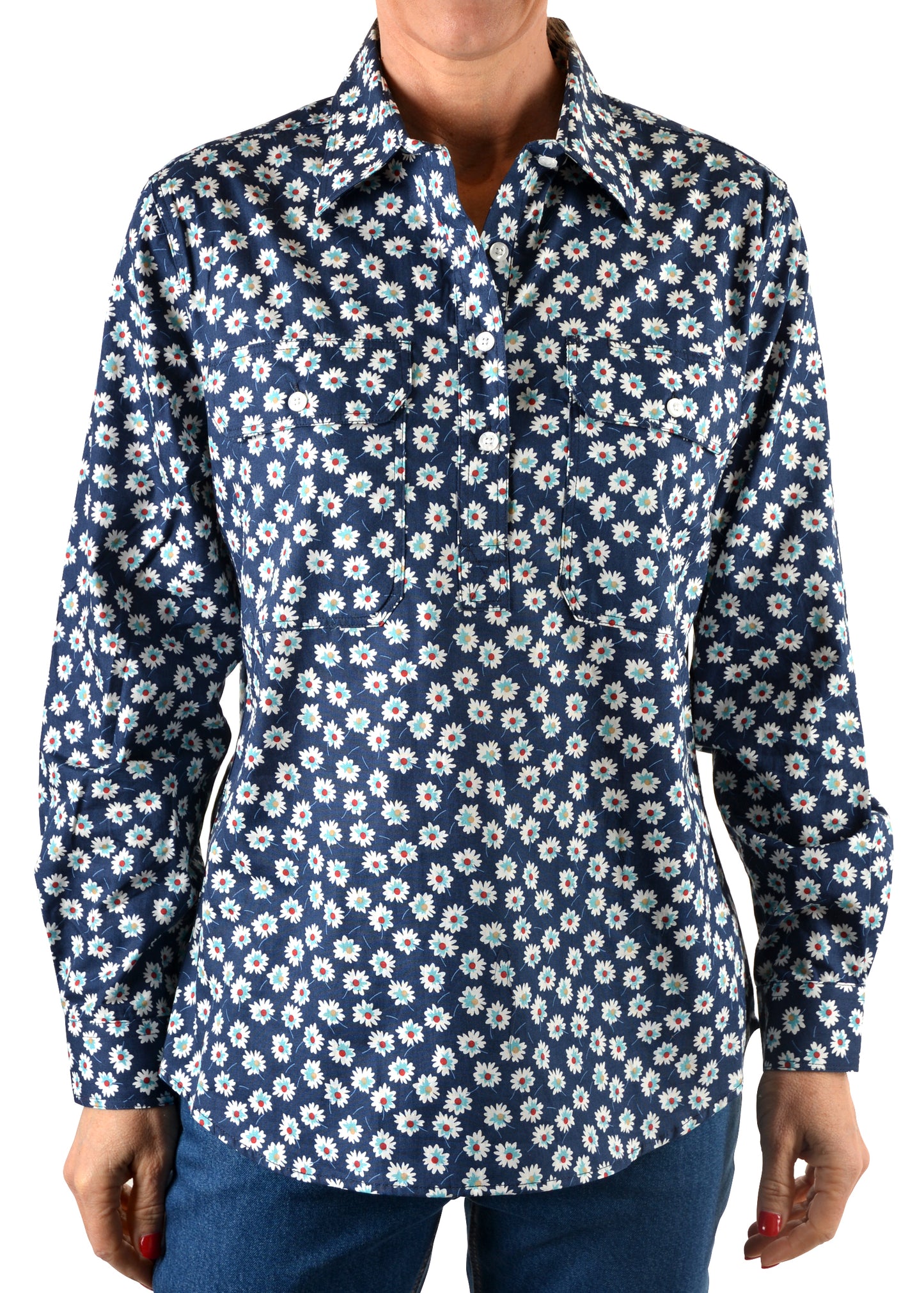 INDIGO HALF PLKT L/S SHIRT