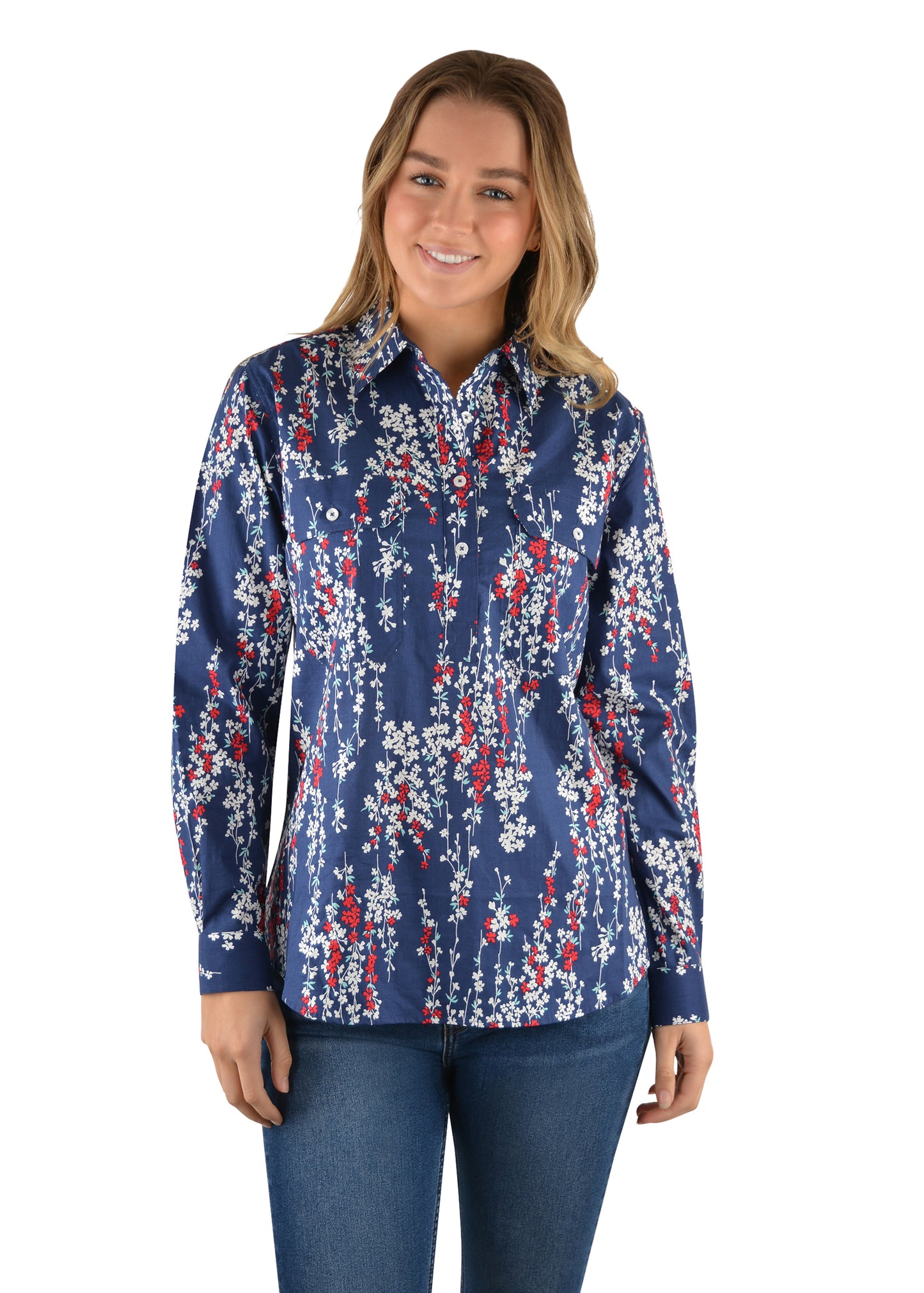 CONNIE HALF PLKT L/S SHIRT