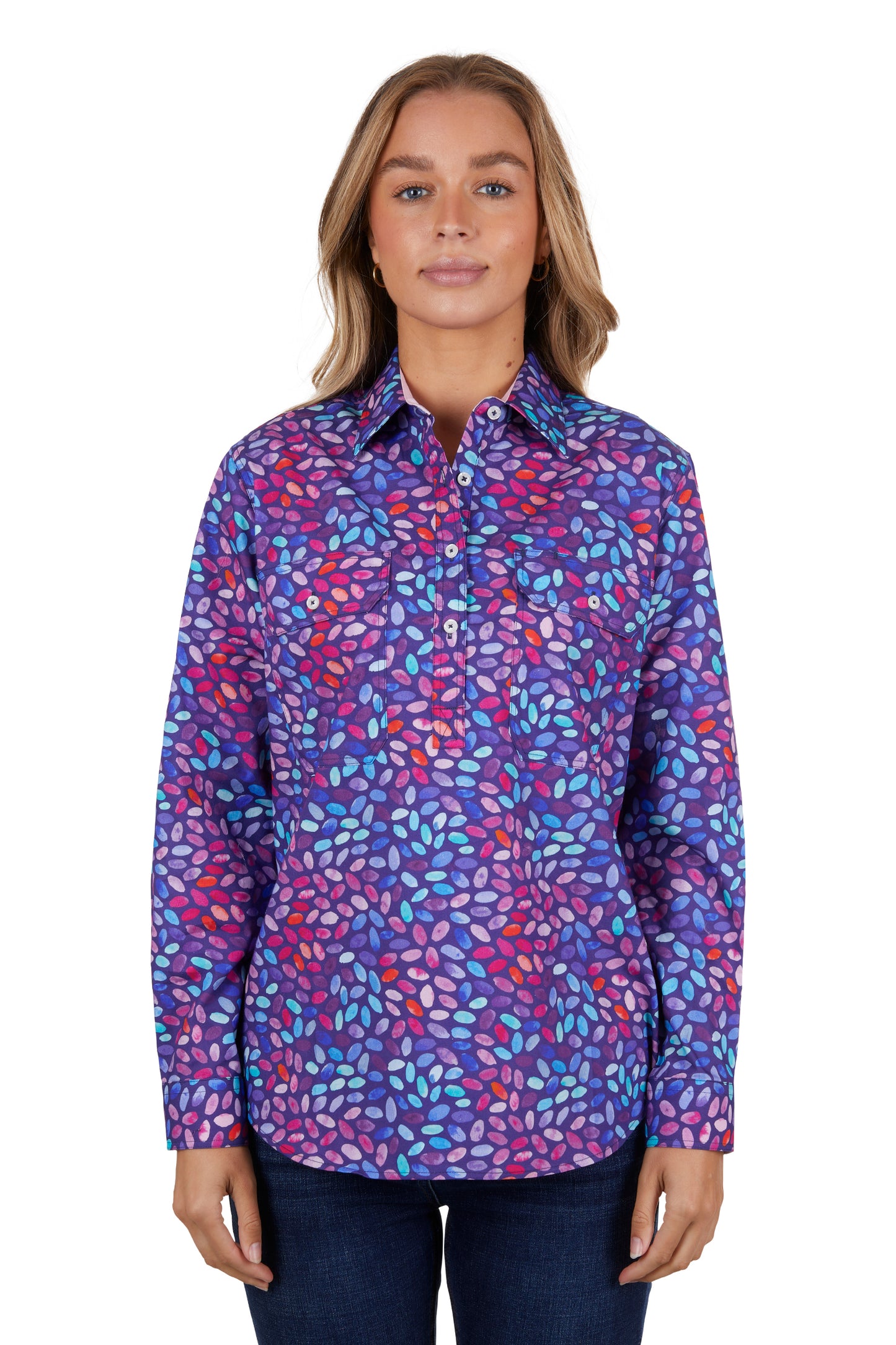 WMNS JUNE 1/2 PLKT LS SHIRT