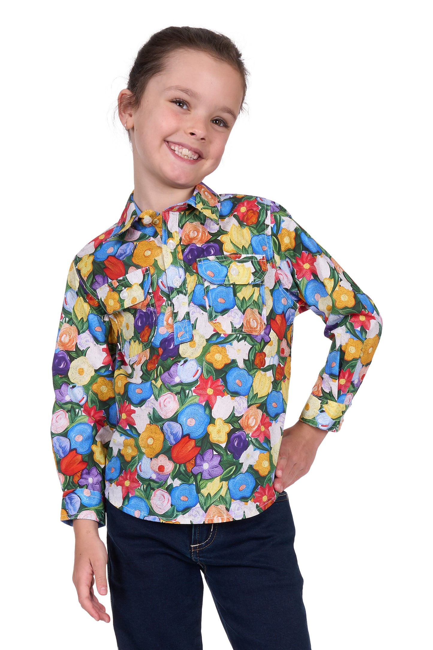 KIDS DELIA 1/2 PLKT LS SHIRT