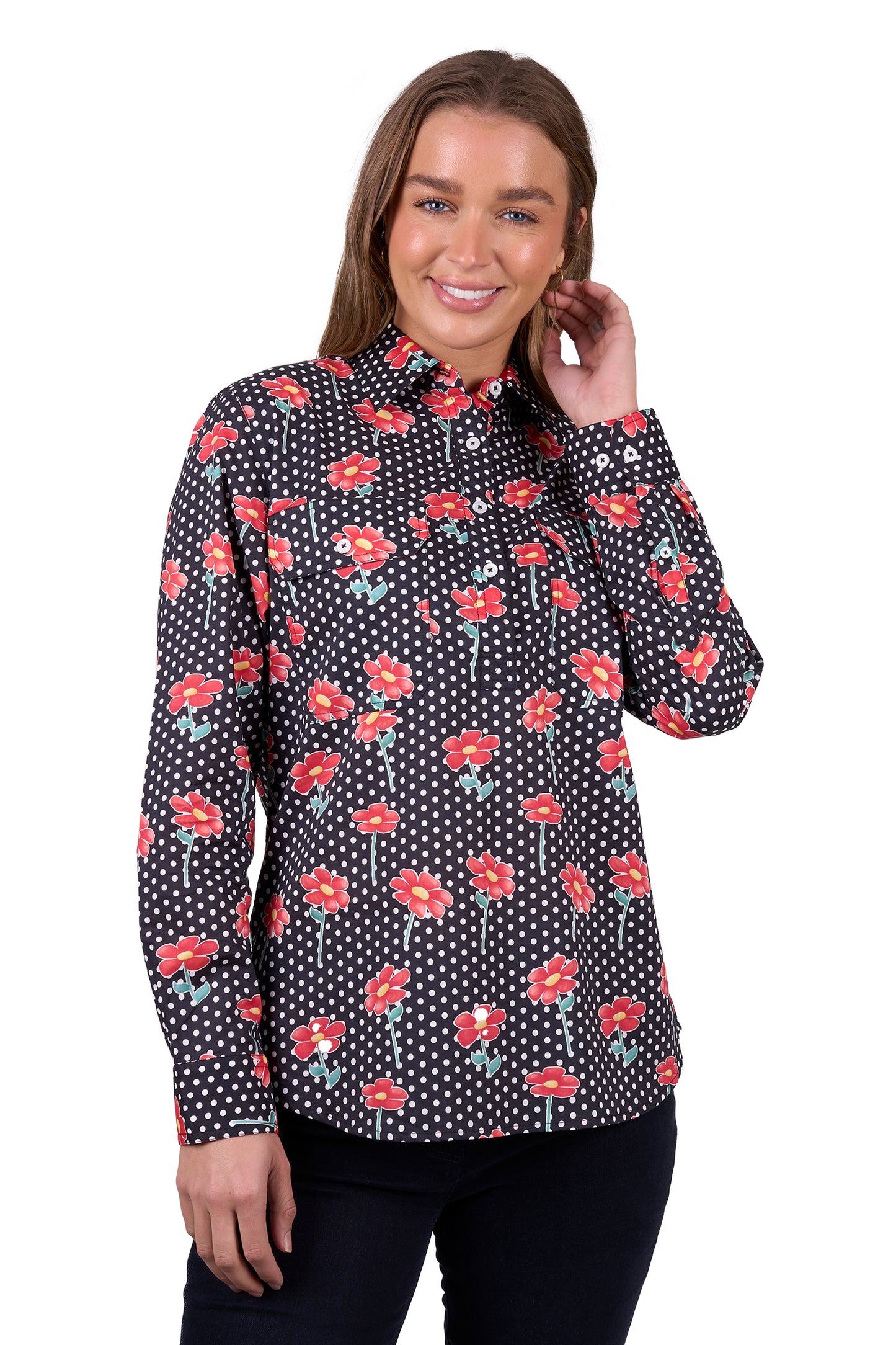 WMNS INEZ 1/2 PLKT LS SHIRT