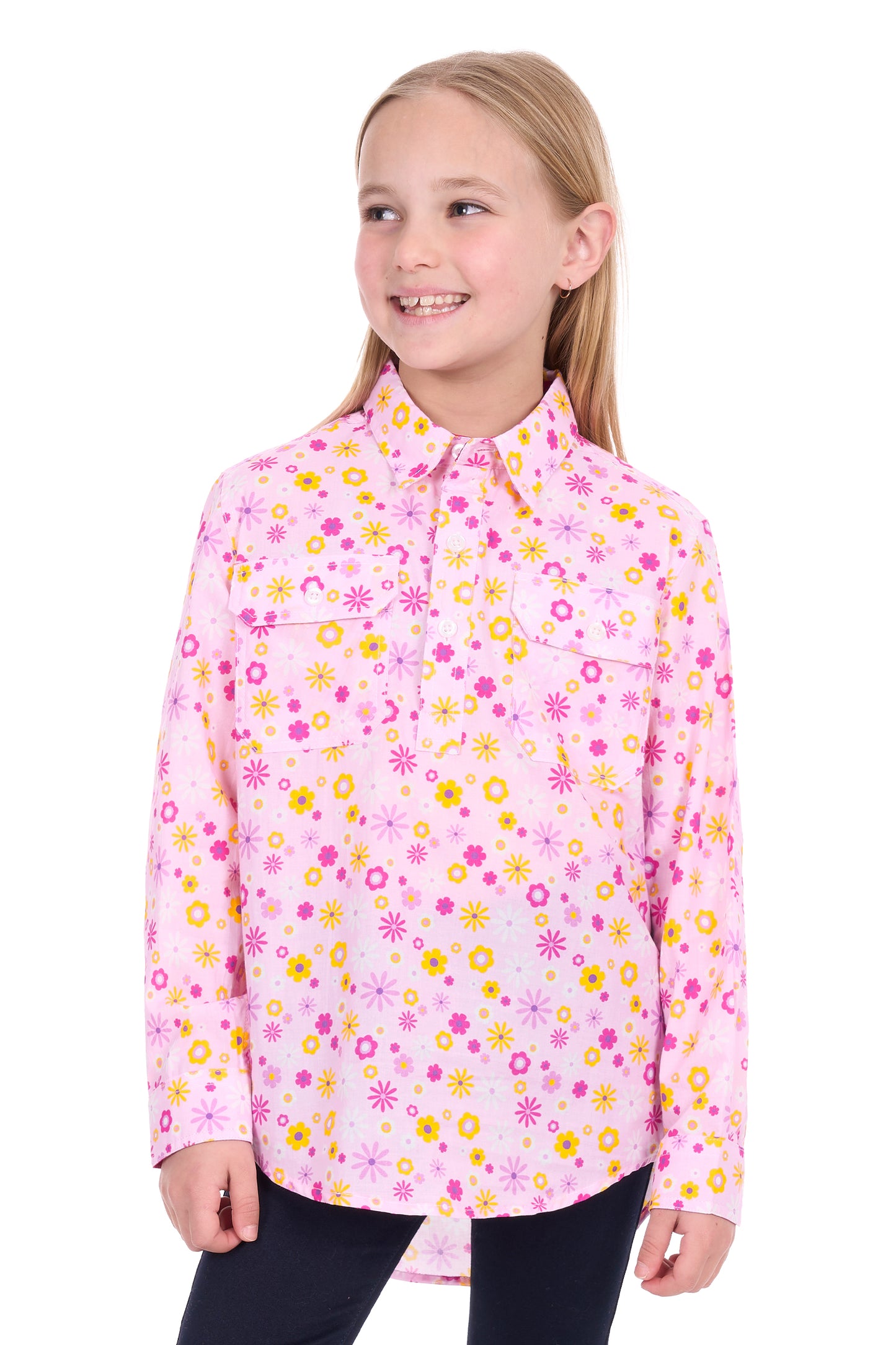 KIDS DAISY 1/2 PLKT LS SHIRT