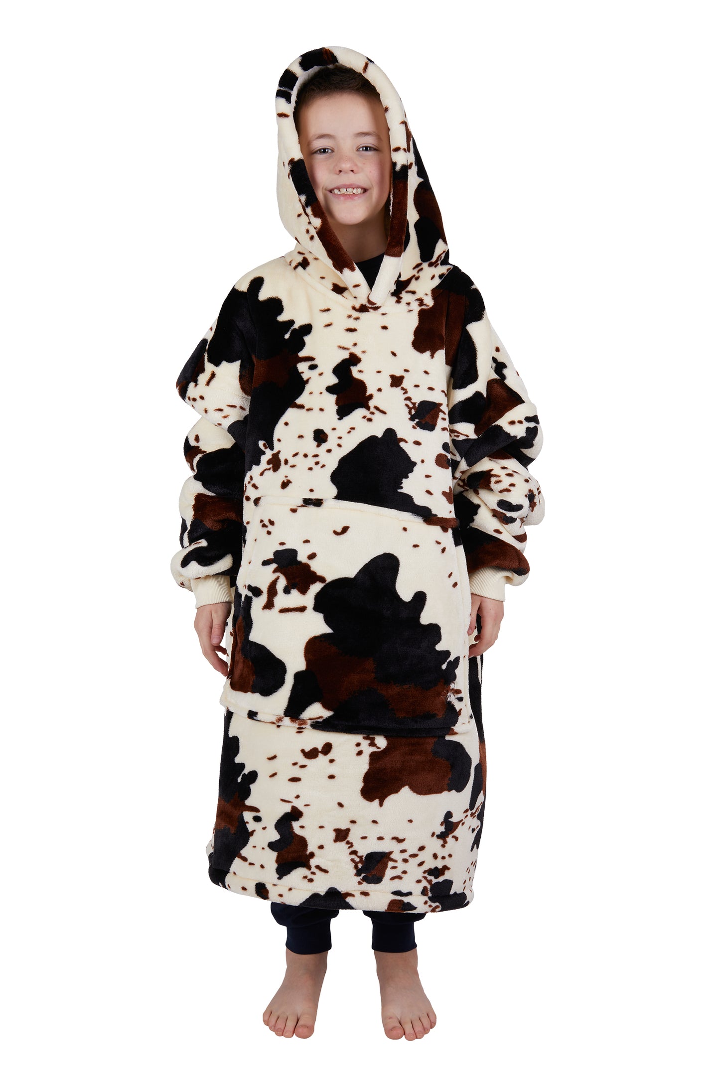 KIDS COW PRINT SNUGGLE HOODIE