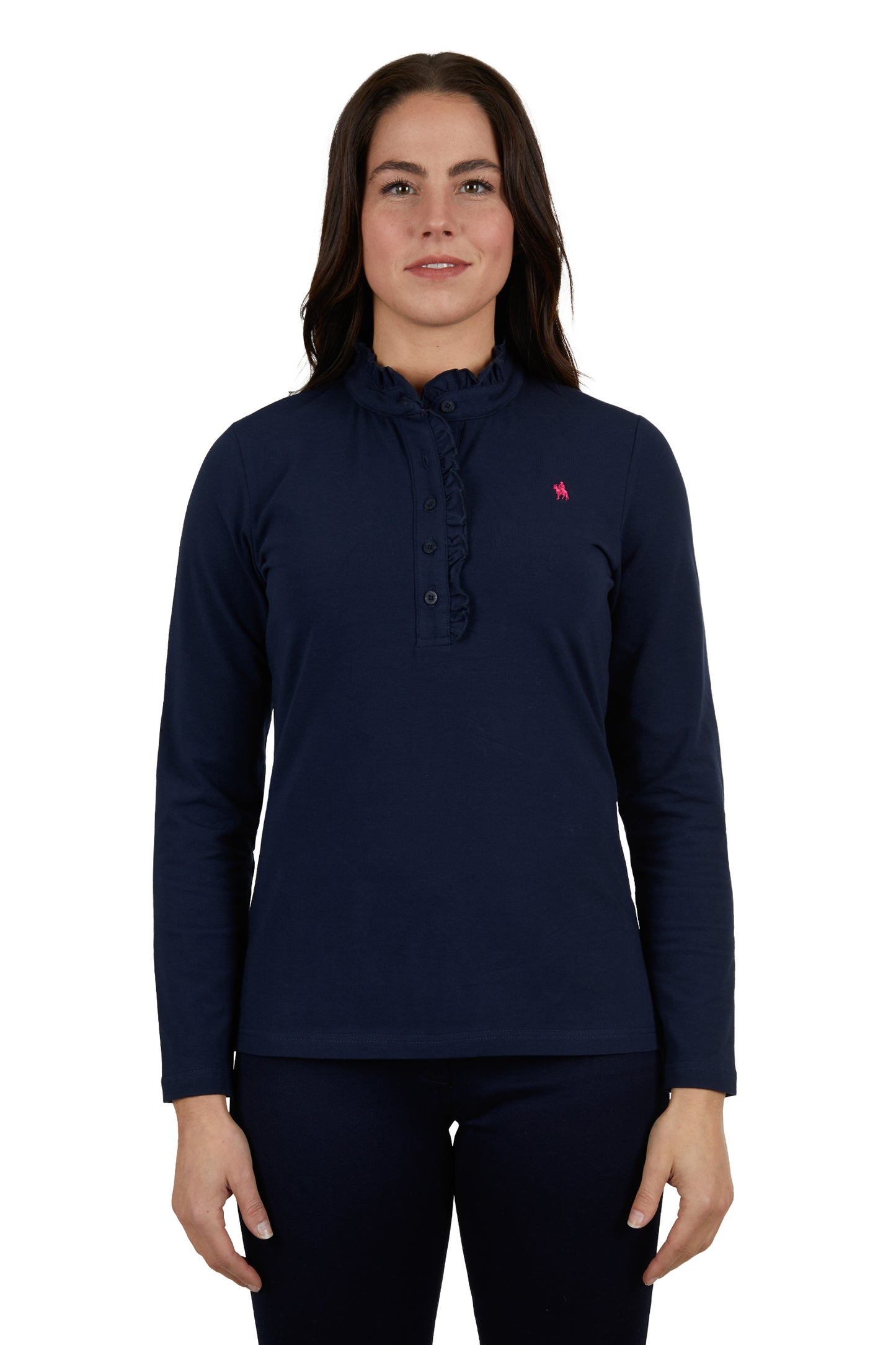 WMNS FRILL NECK LS POLO