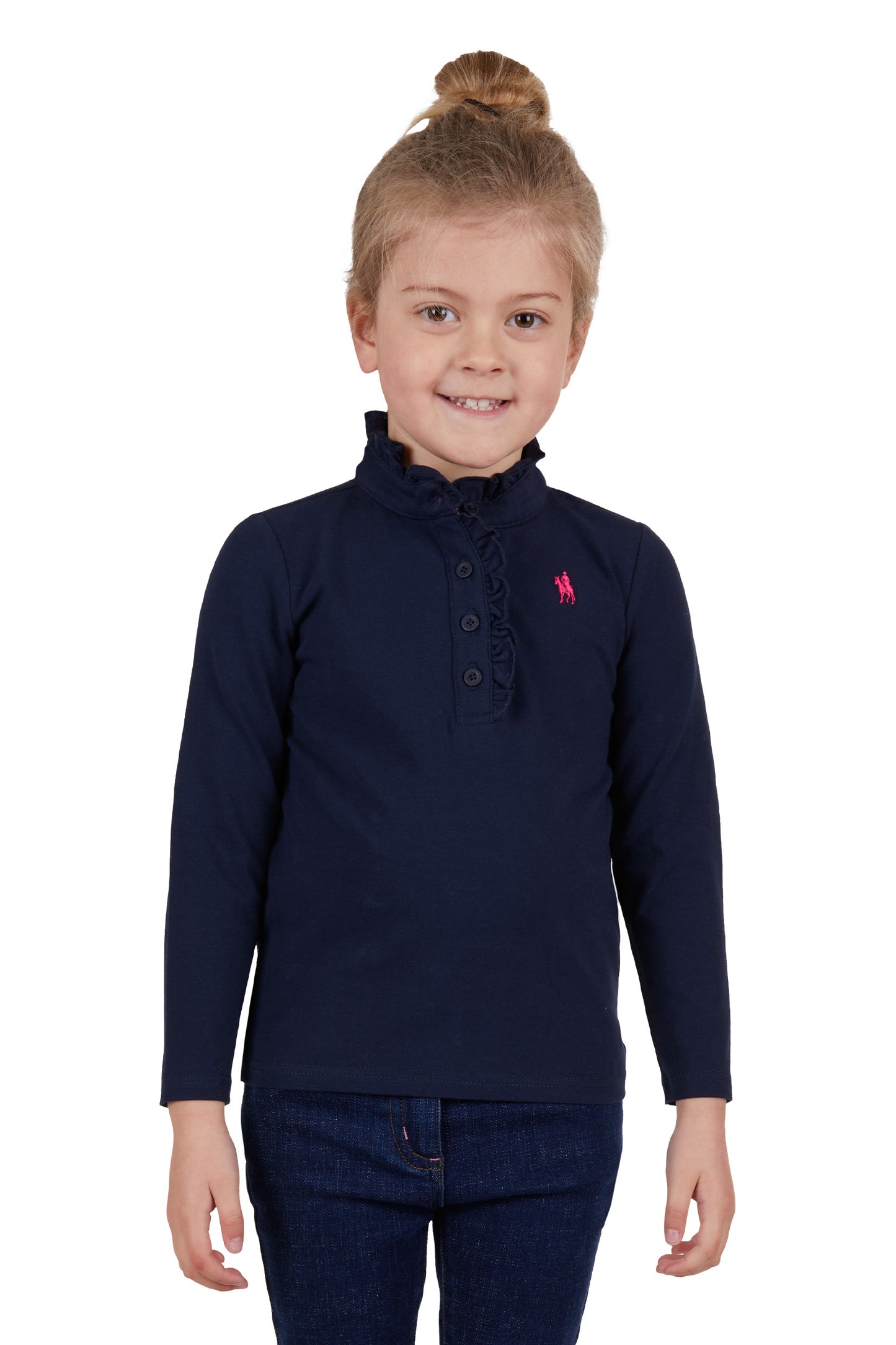 GIRLS FRILL NECK LS POLO