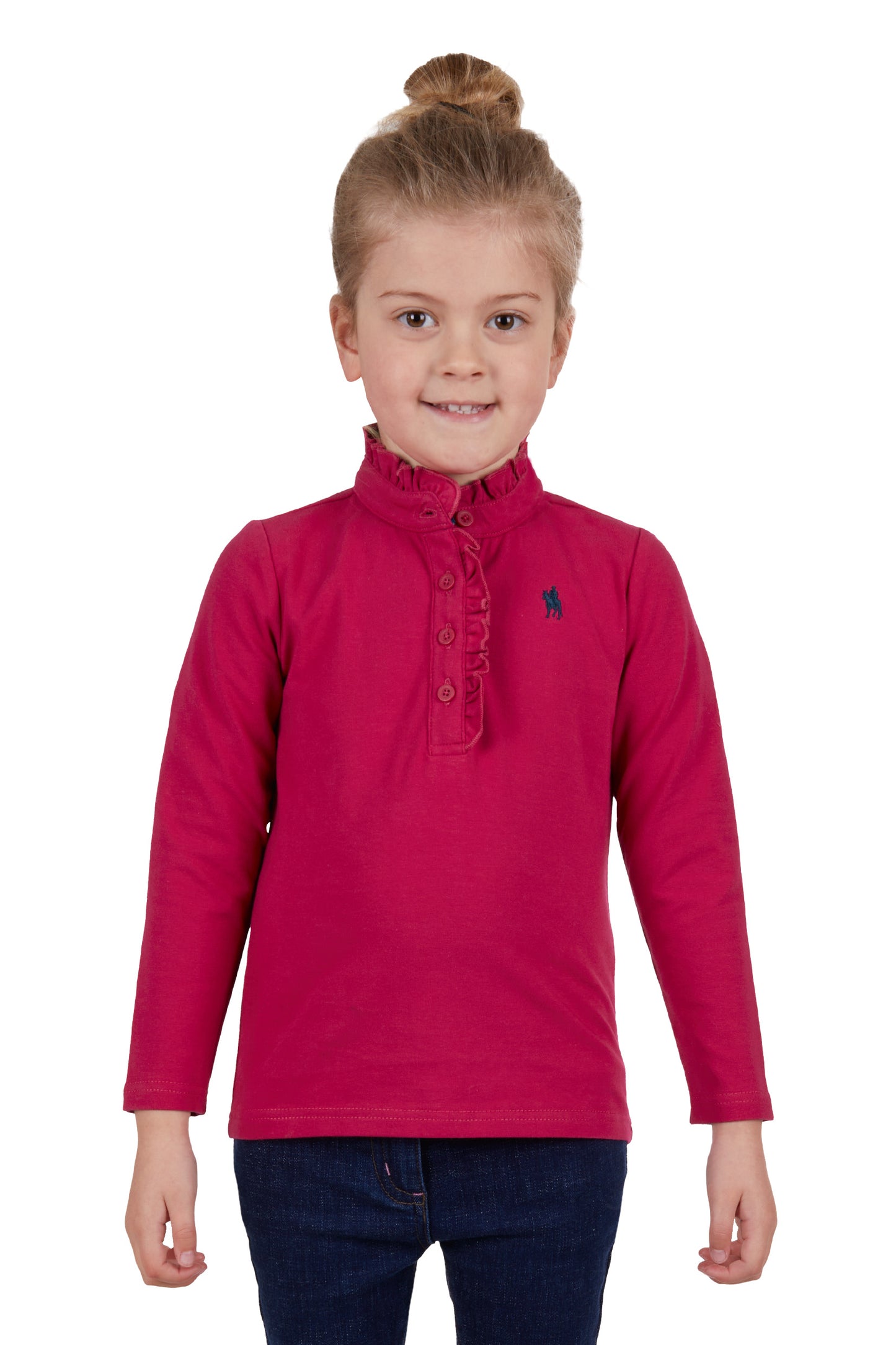 GIRLS FRILL NECK LS POLO