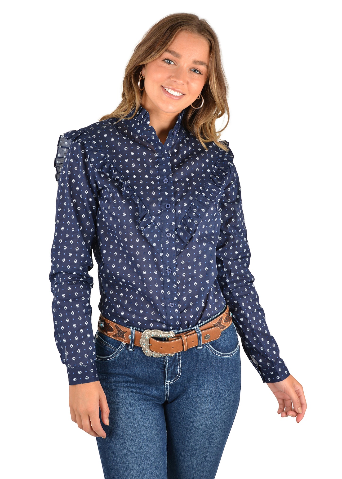 ESTHER PRINT FRILL L/S SHIRT